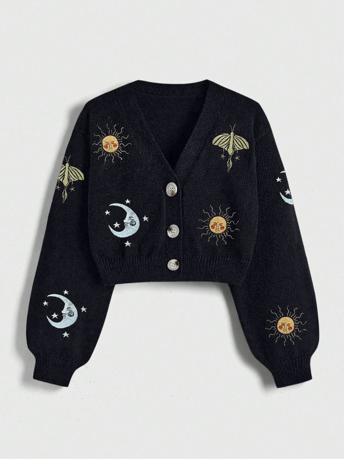 Universe Embroidered Crop Cardigan