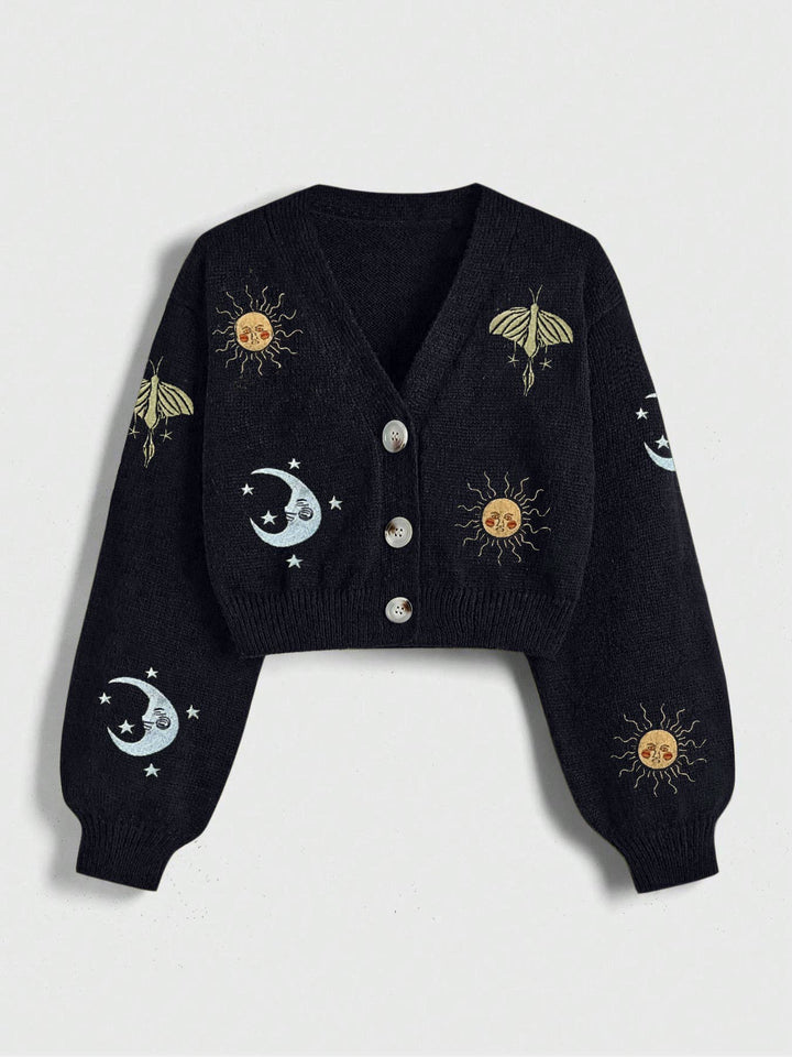 Universe Embroidered Crop Cardigan