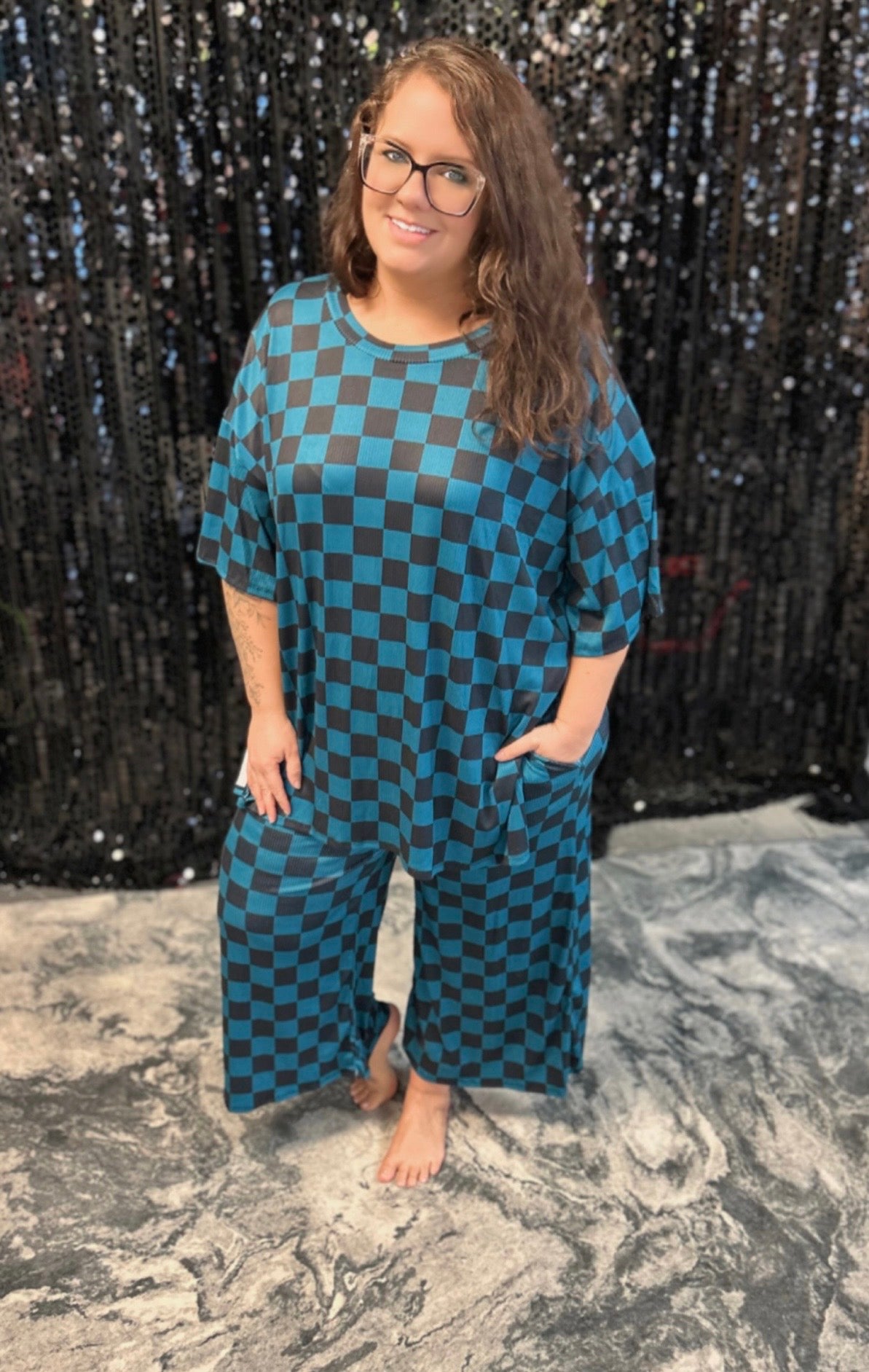 RIBBED CHECKERED PRINT SET