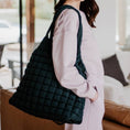 Load image into Gallery viewer, Forest Green Quilted Puffer Tote
