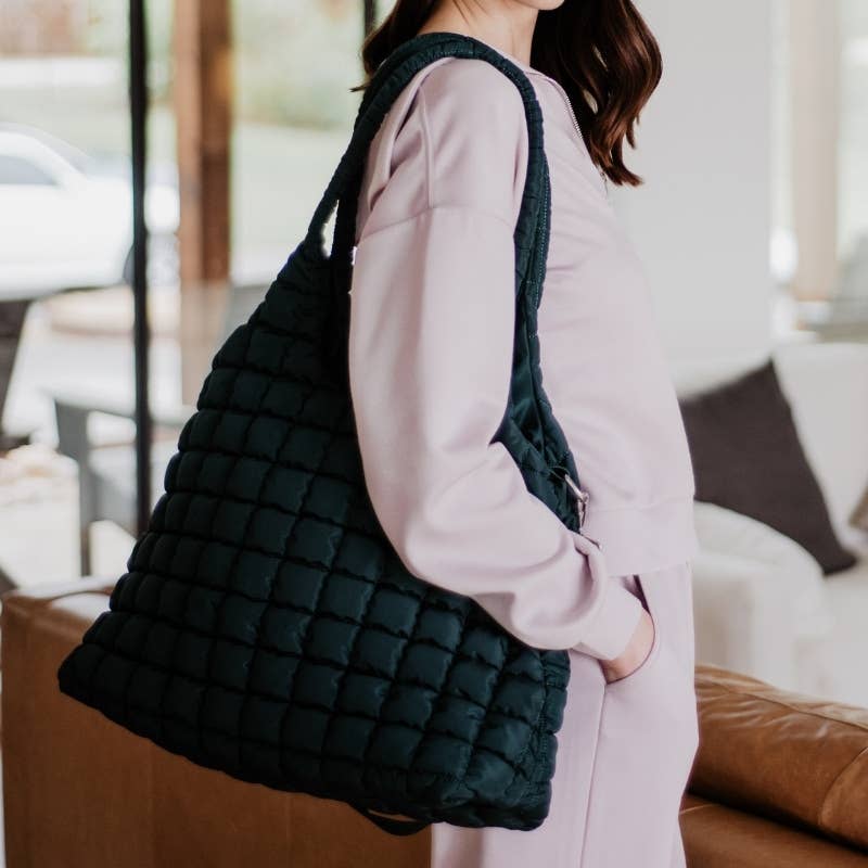 Forest Green Quilted Puffer Tote