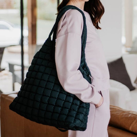 Forest Green Quilted Puffer Tote