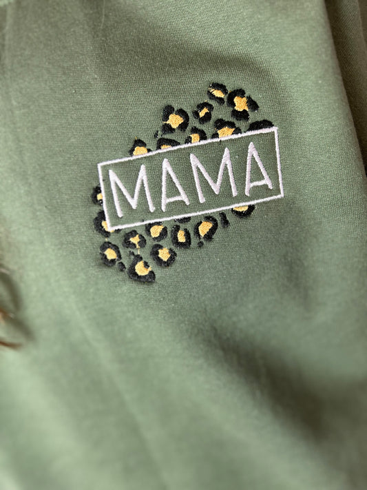 Green Mama Cheetah Embroidered Sweatshirt