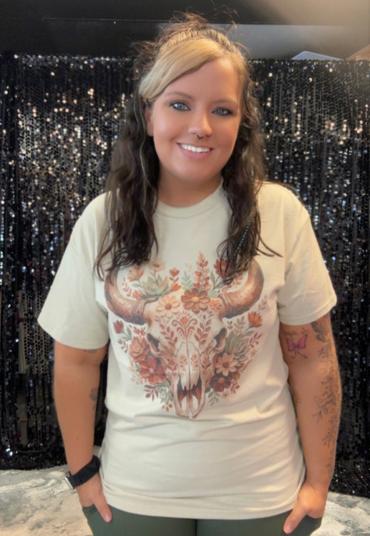 Bull Skull Floral Tee