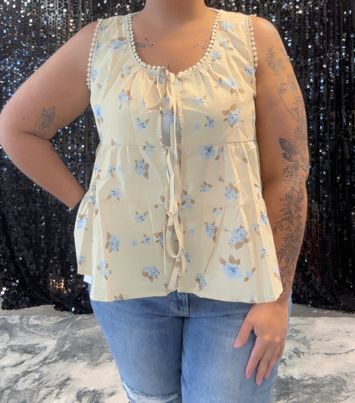 Boho Floral Print Tie Tank