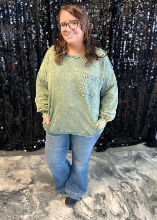 Sage Green Terry Washed Pullover