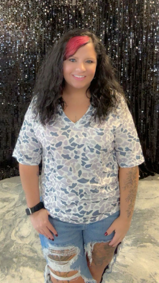 Camouflage Pocket V Neck Tee