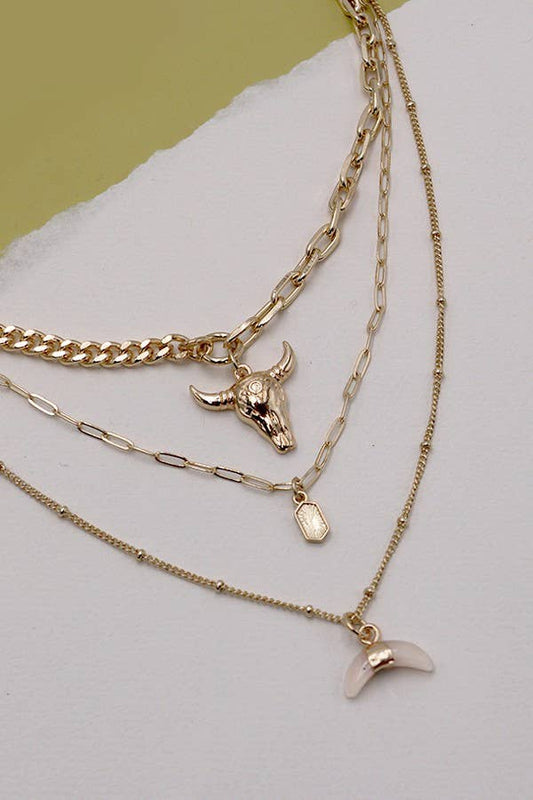 BULL HORN MULTI LAYER NECKLACE - Gold