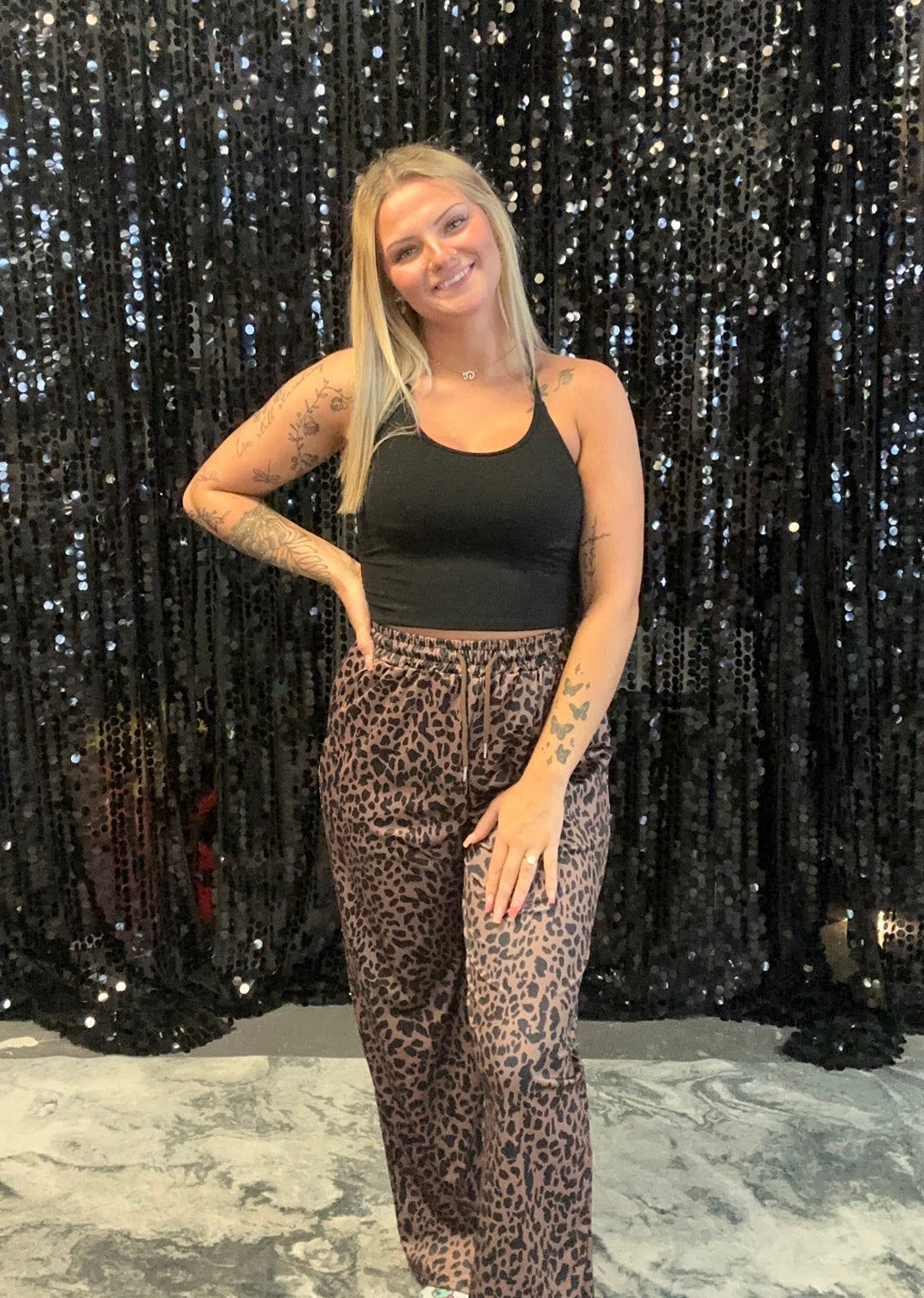 Drawstring Leopard Pants