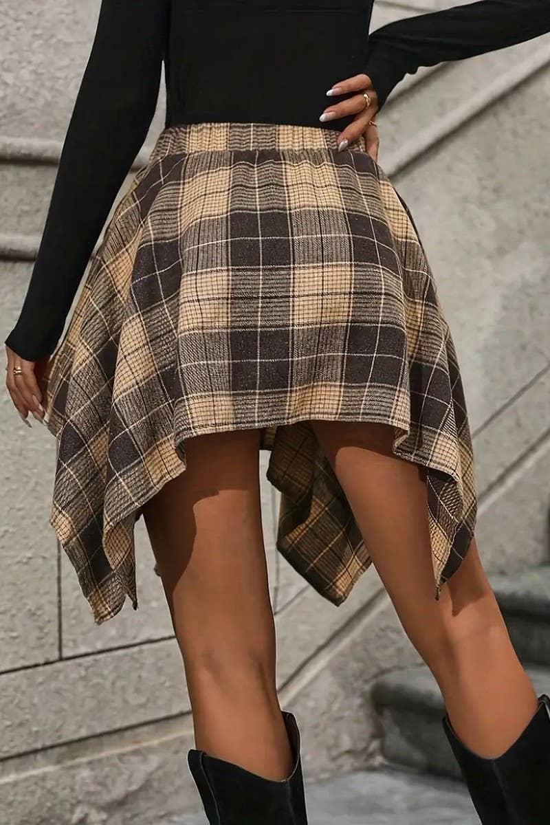 CWBSS0462_FASHION IRREGULAR PLAID SLEEVE SKIRT: Black / (M) 1