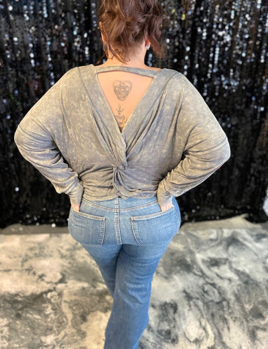 TWIST BACK RIBBED LONG SLEEVE TOP