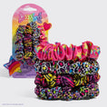 Load image into Gallery viewer, Lisa Frank x Kitsch Ruched Satin Scrunchies in Rainbow Leopard
