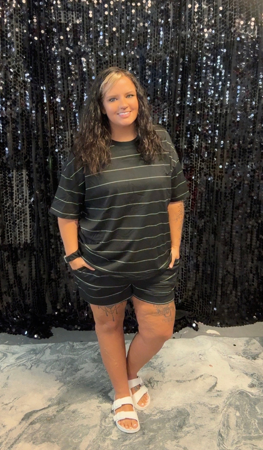 Striped Drawstring Shorts/Tee Set
