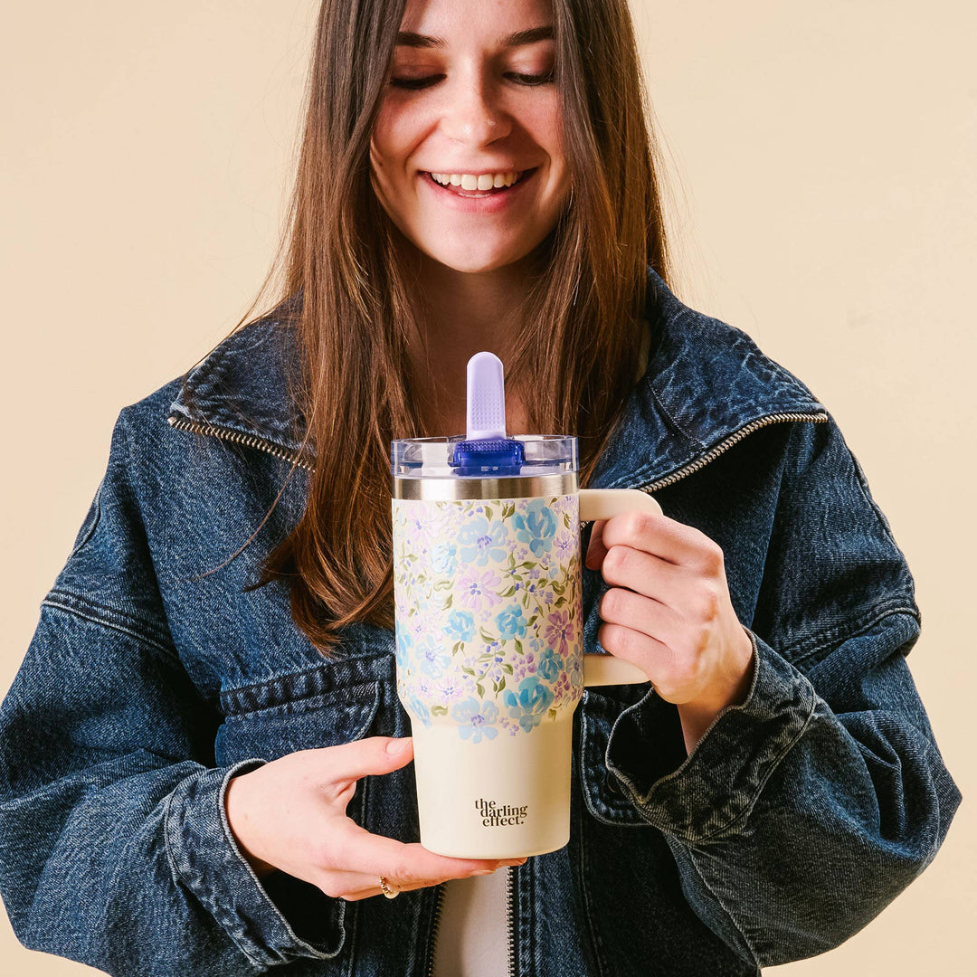 20 oz Flip Straw Tumbler-Secret Garden Blue