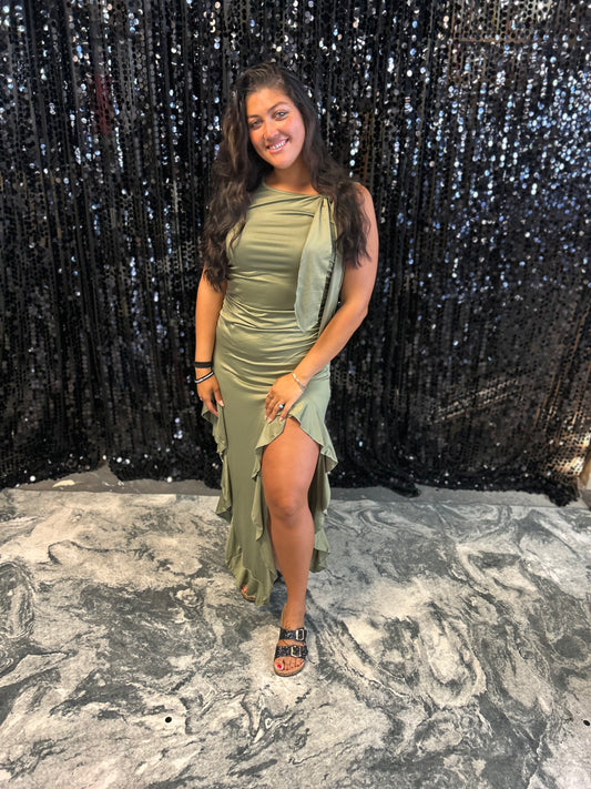 Western Ruffled Slit Dress