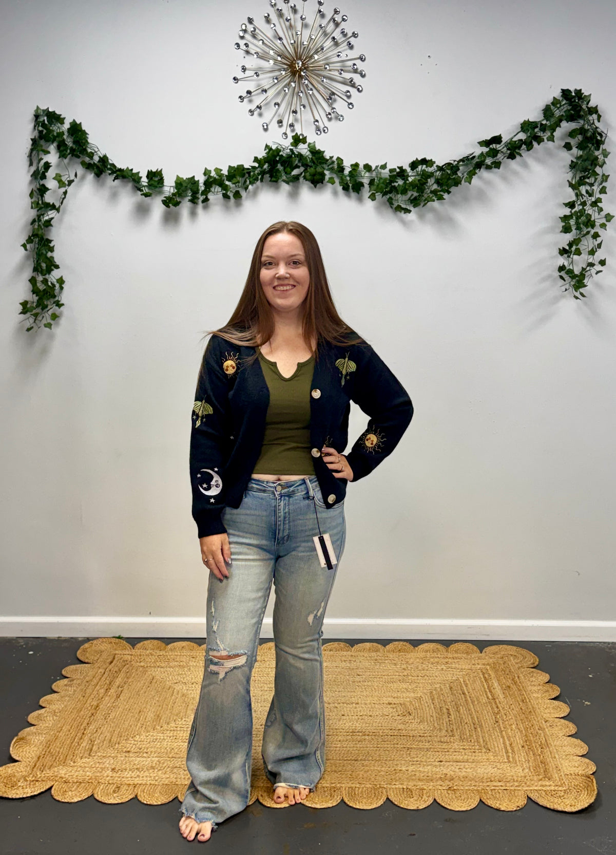 Universe Embroidered Crop Cardigan