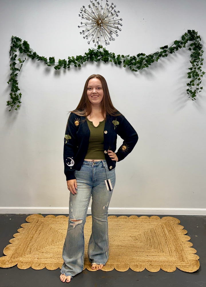 Universe Embroidered Crop Cardigan