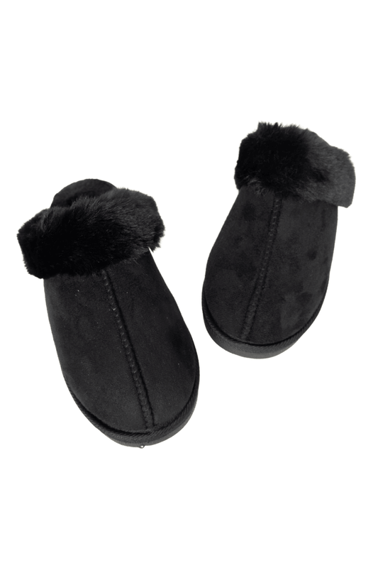 Black Faux Fur Slippers Size L/XL 9-10