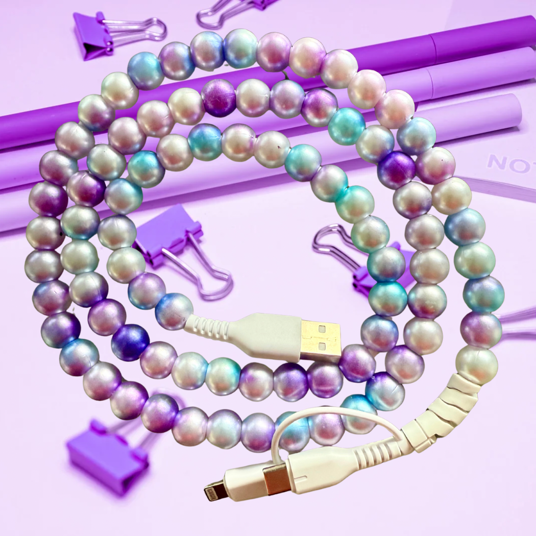 Purple & Blue Ombre Beaded Charging Cable