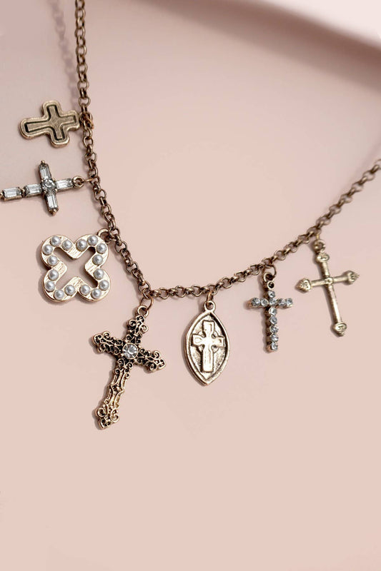 CHARM NECKLACE - BURNISH GOLD - CROSS CHARMS