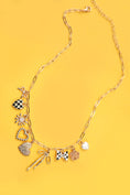 Load image into Gallery viewer, CHARM NECKLACE-BOW CHECKER HEART FLORAL - GOLD
