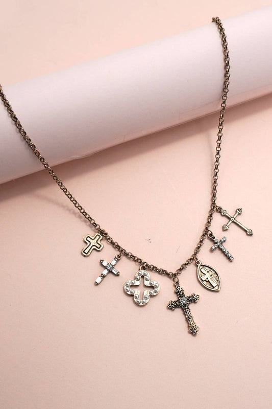CHARM NECKLACE - BURNISH GOLD - CROSS CHARMS
