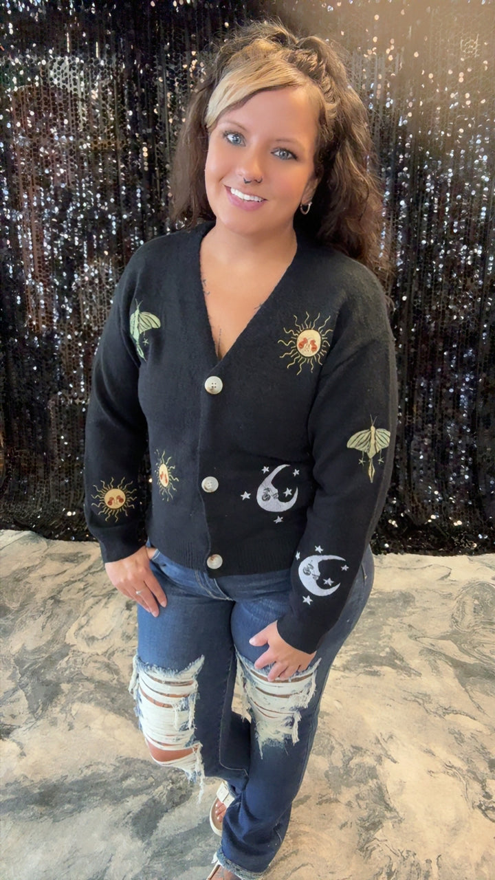 Universe Embroidered Crop Cardigan