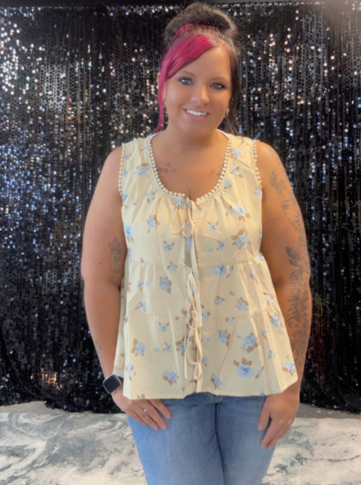 Boho Floral Print Tie Tank