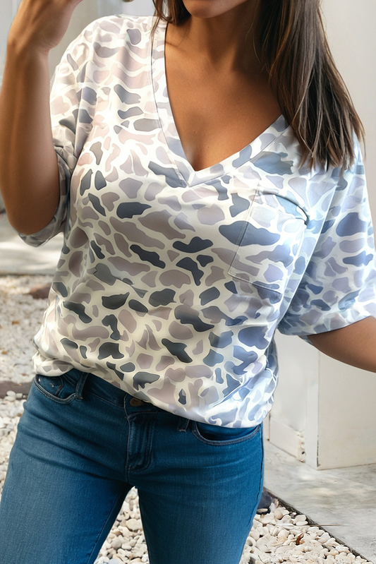 Camouflage Pocket V Neck Tee