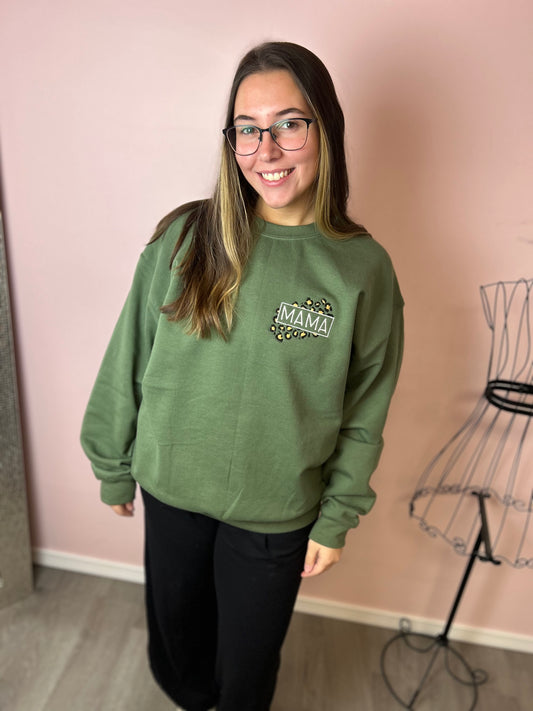Green Mama Cheetah Embroidered Sweatshirt