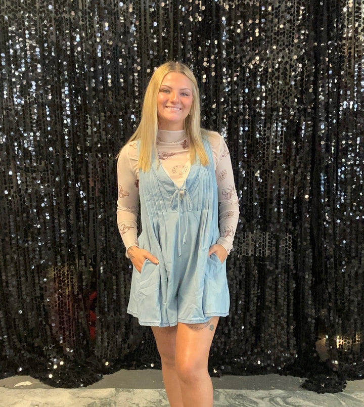 Denim Pleated Romper