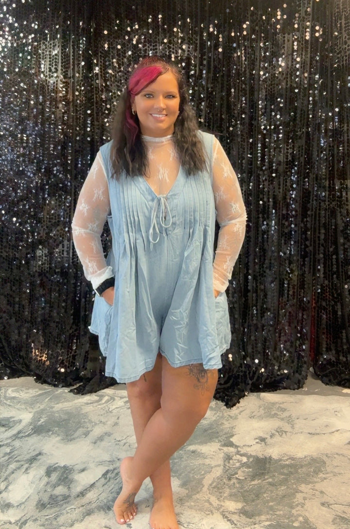 Denim Pleated Romper