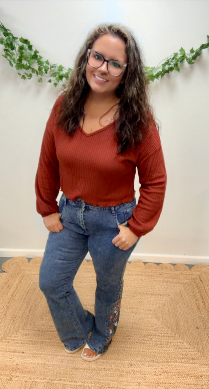V Neck Crop Longsleeve