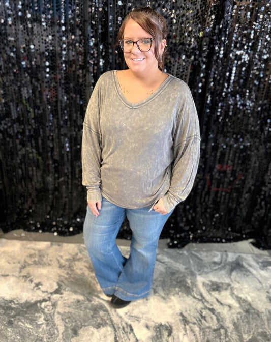 TWIST BACK RIBBED LONG SLEEVE TOP