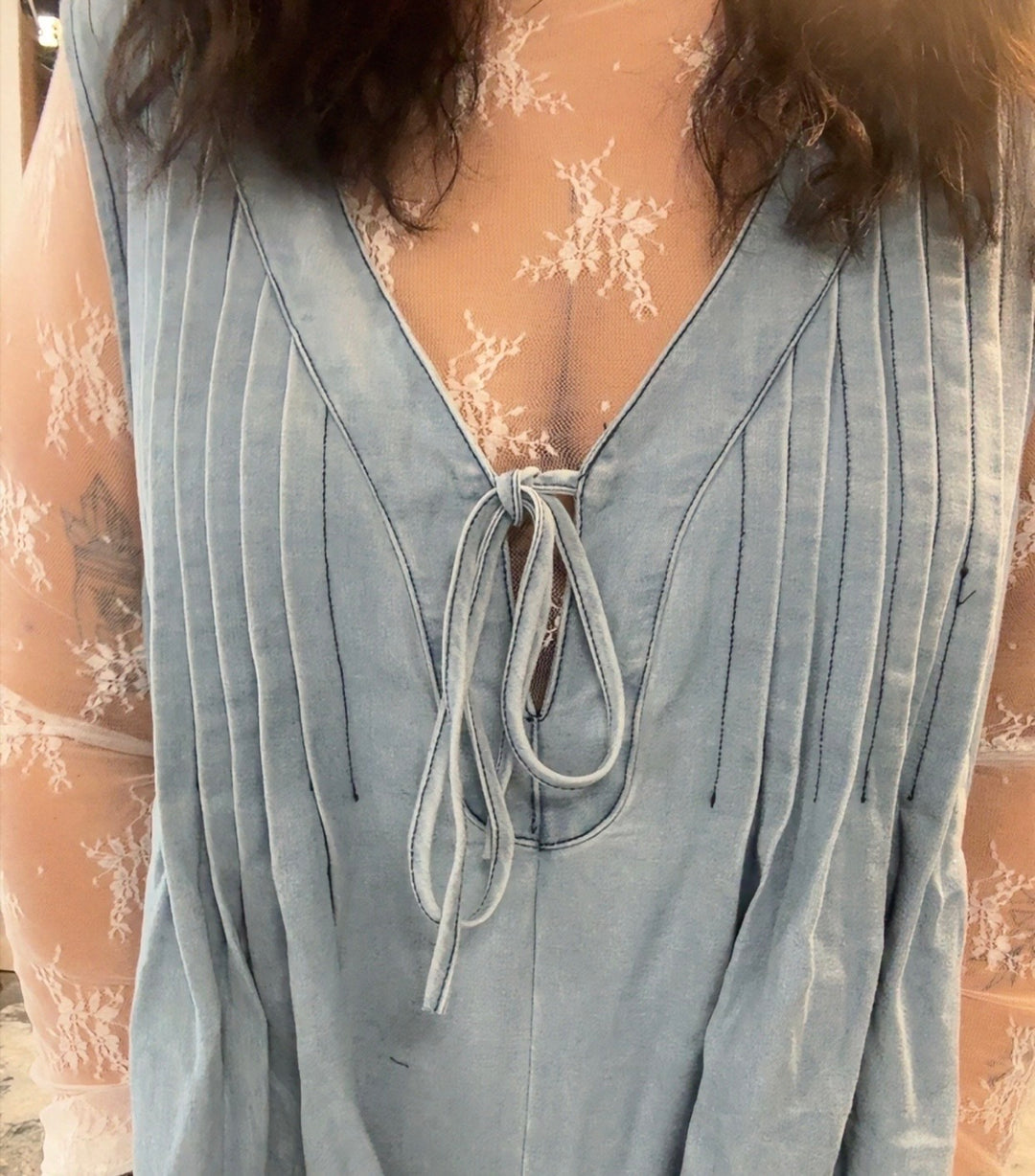 Denim Pleated Romper
