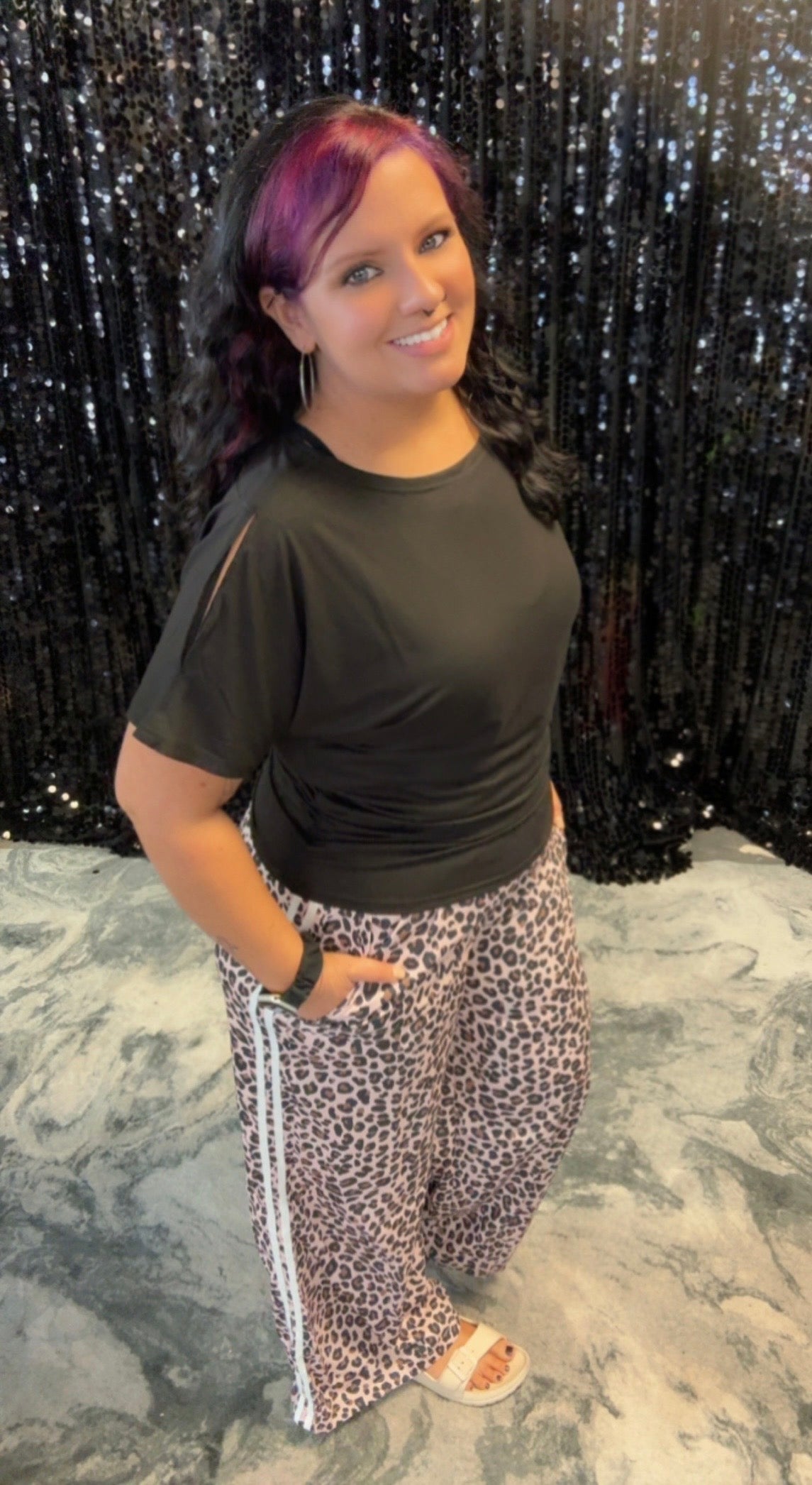 Leopard Stripe Wide Leg Pant