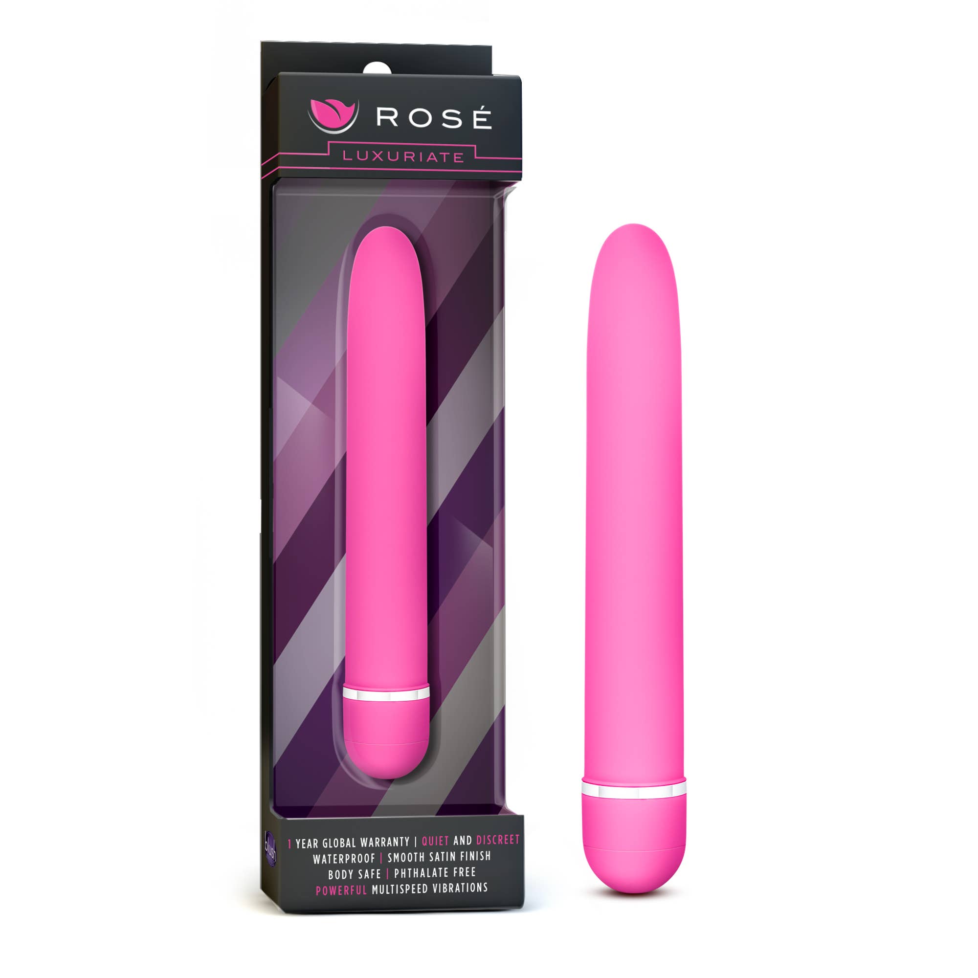 Rose - Luxuriate - Classic Elegant 7" Slim Vibrating Wand: Pink