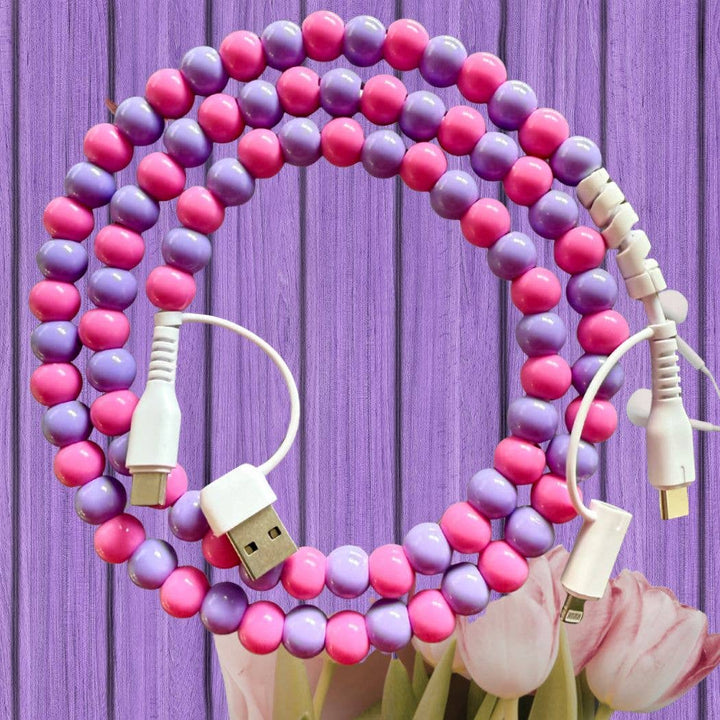 Pink & Purple Beaded Charging Cable