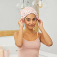 Load image into Gallery viewer, Satin Lined Flexi Shower Cap - Terracotta Checker
