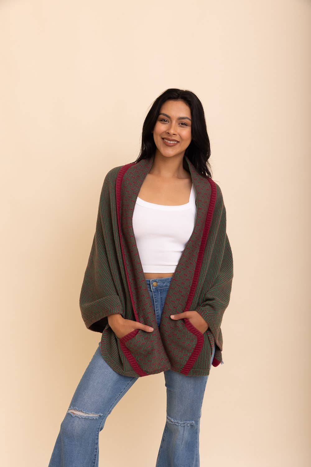 Cozy Contrast Collar Knit Wrap – Perfect for Fall Layering: Mocha
