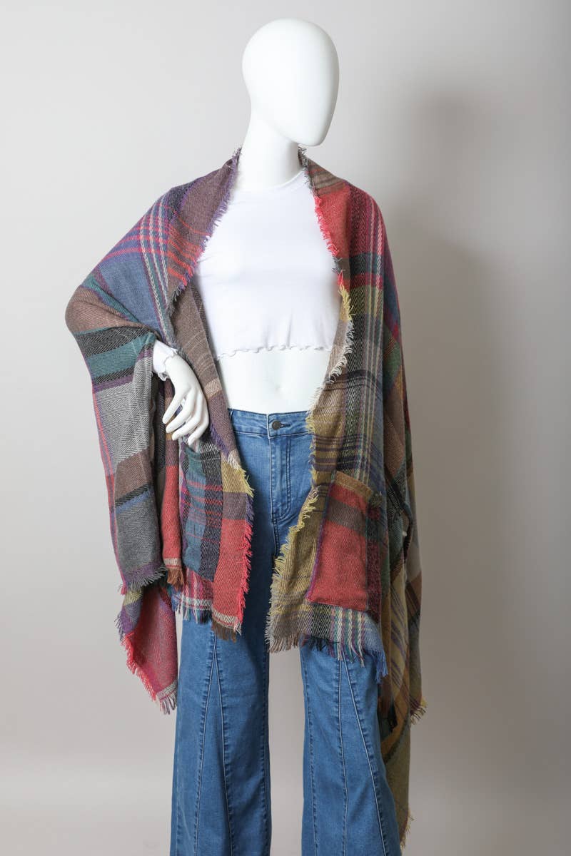 All Time Bestselling - Multicolor Plaid Pocket Ruana ❤️: Camel