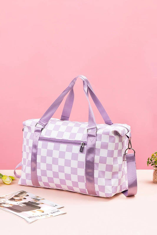 Lavender Checkered Travel Duffle