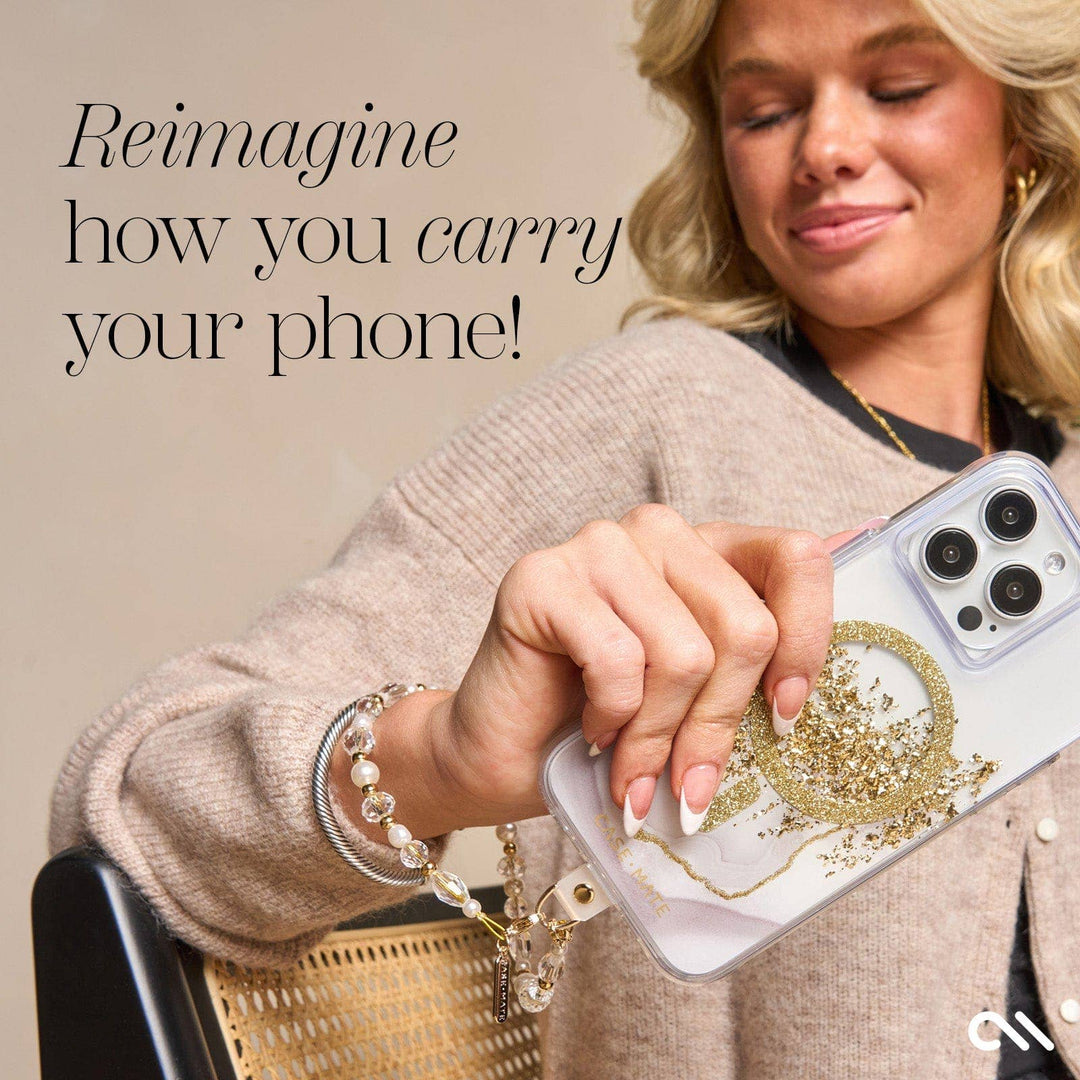 Crystal Pearl Gold Phone Charm: Crystal Pearl Gold