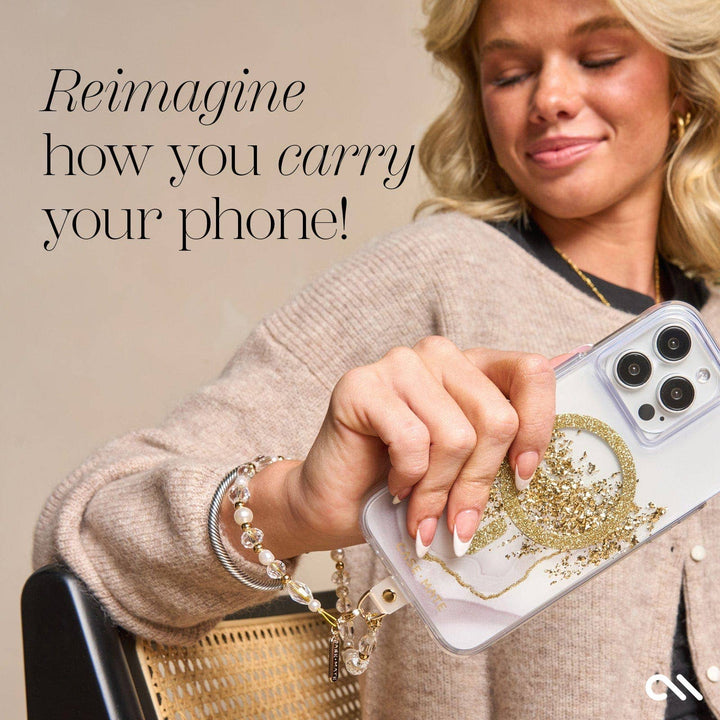 Crystal Pearl Gold Phone Charm: Crystal Pearl Gold