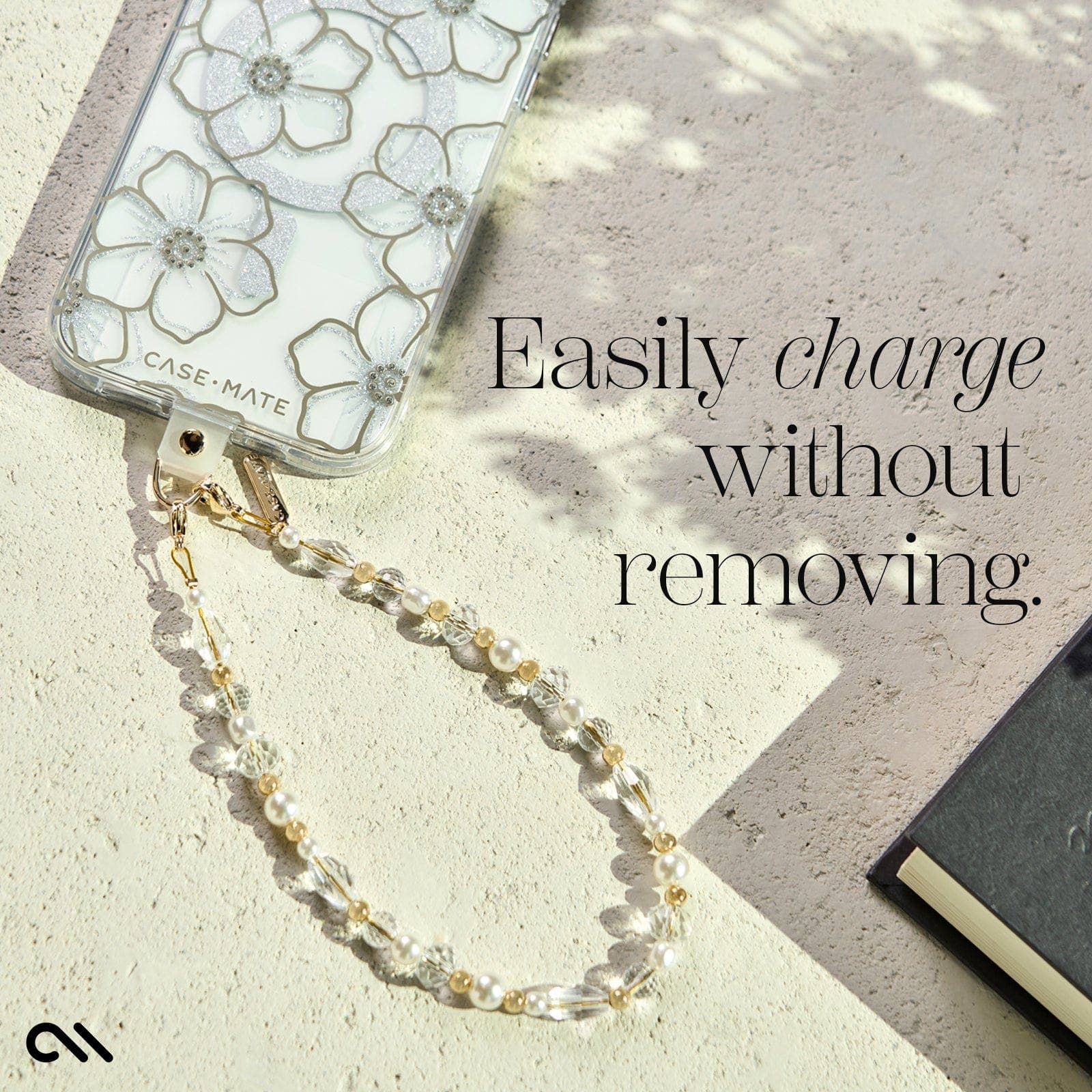 Crystal Pearl Gold Phone Charm: Crystal Pearl Gold