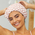 Load image into Gallery viewer, Satin Lined Flexi Shower Cap - Terracotta Checker
