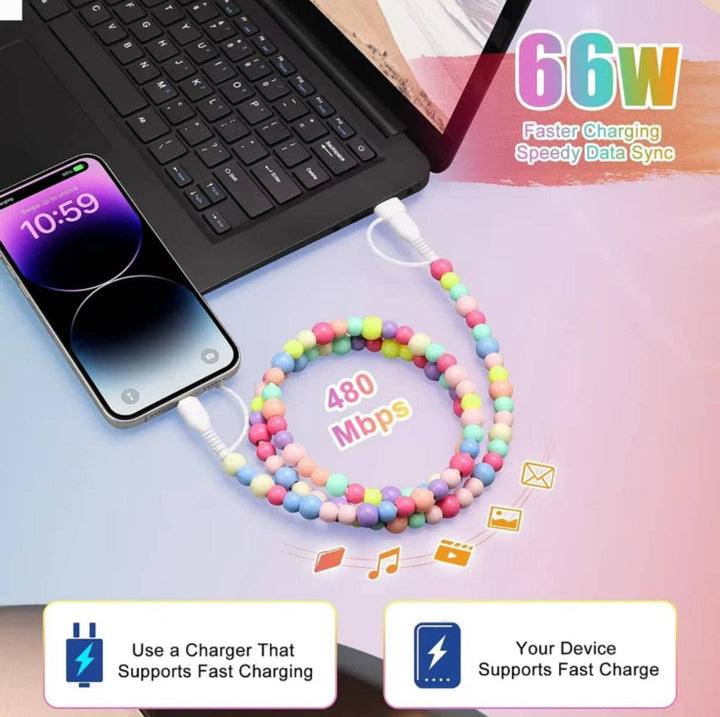 Pink & Purple Beaded Charging Cable