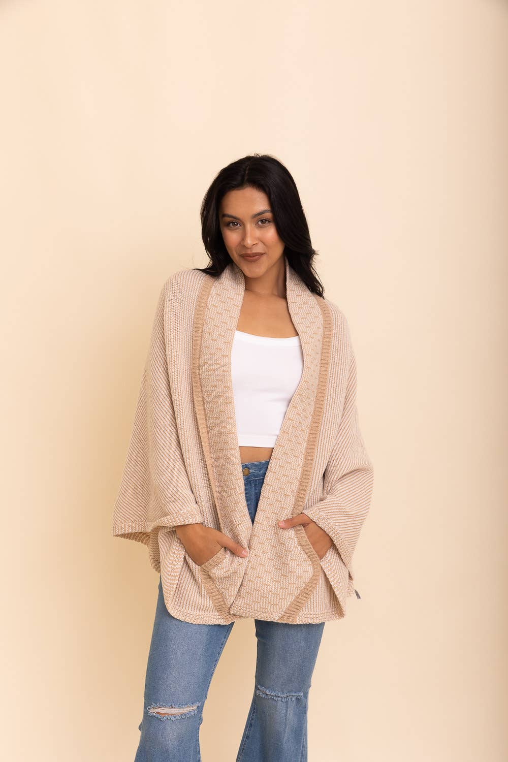 Cozy Contrast Collar Knit Wrap – Perfect for Fall Layering: Mocha