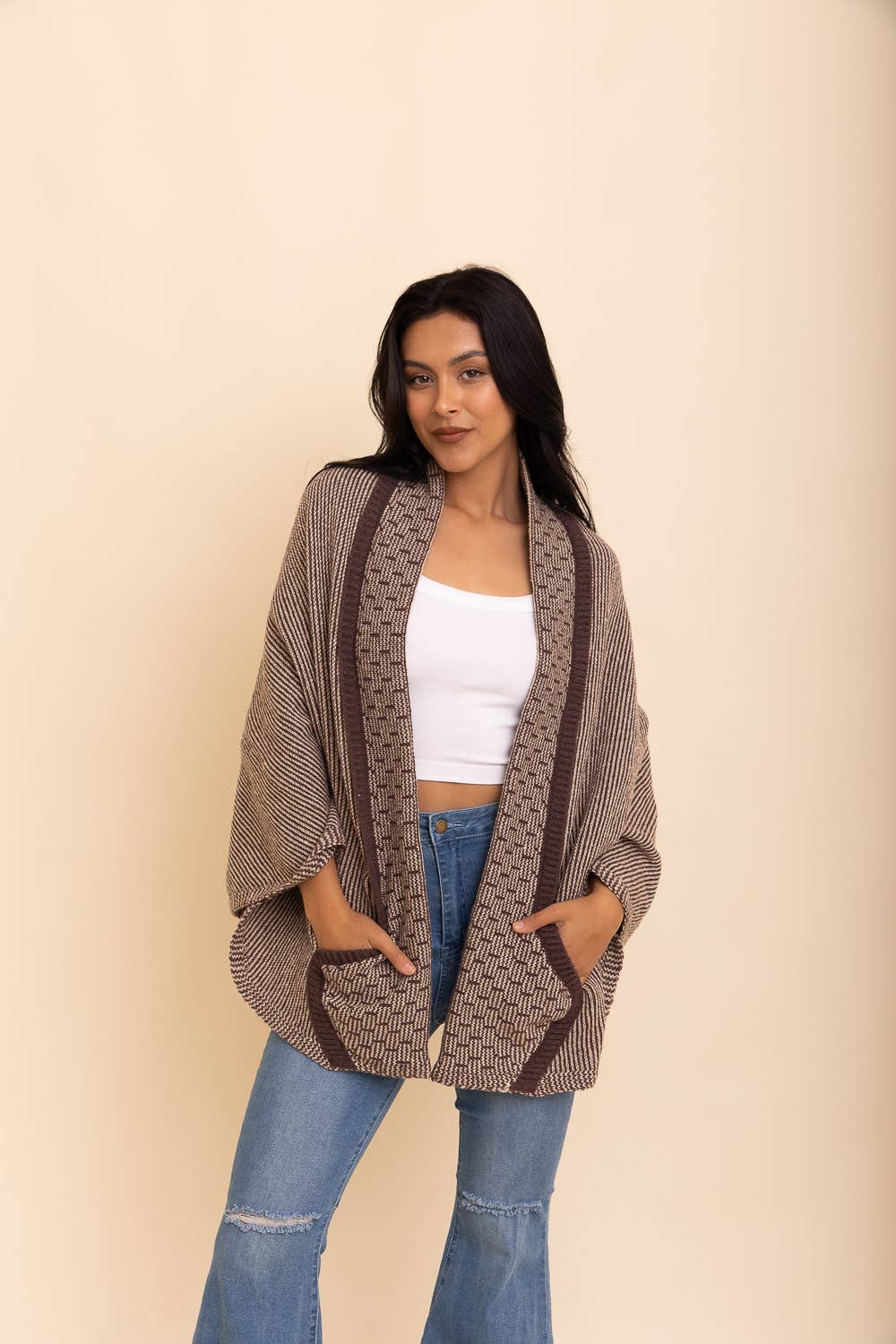 Cozy Contrast Collar Knit Wrap – Perfect for Fall Layering: Mocha