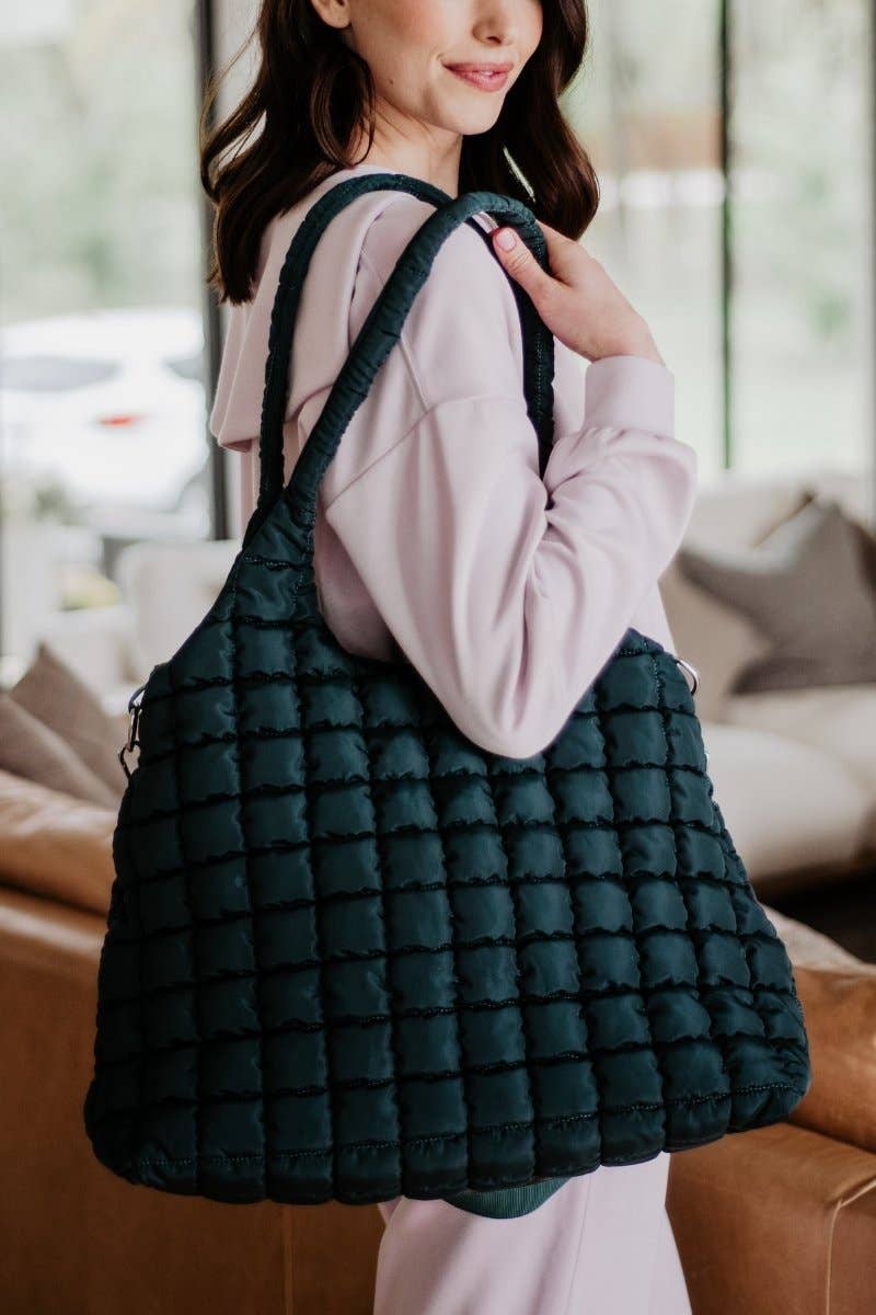 Forest Green Quilted Puffer Tote